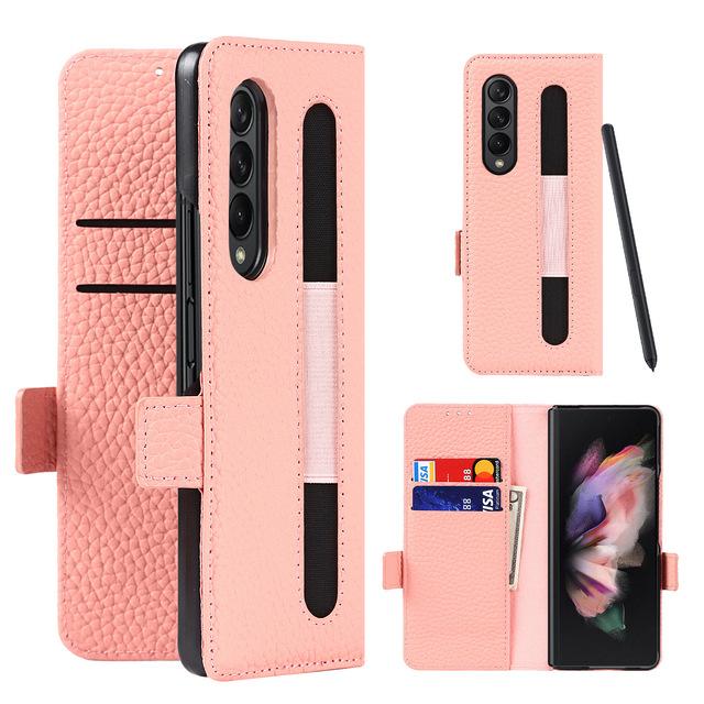 Leder-Geldbörse mit Stiftschlitz für Samsung Galaxy Z Fold 3, Hülle mit Kartenfächern, Klappständer, S-Pen-Halter für Z Fold 3 5g