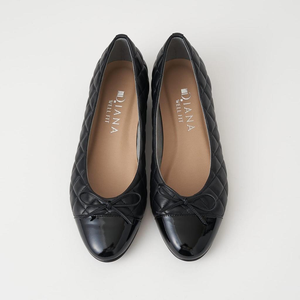 Diana WELLFIT Low Heel Flats, Made in Japan, Black, Size 22.0cm, 116313600008