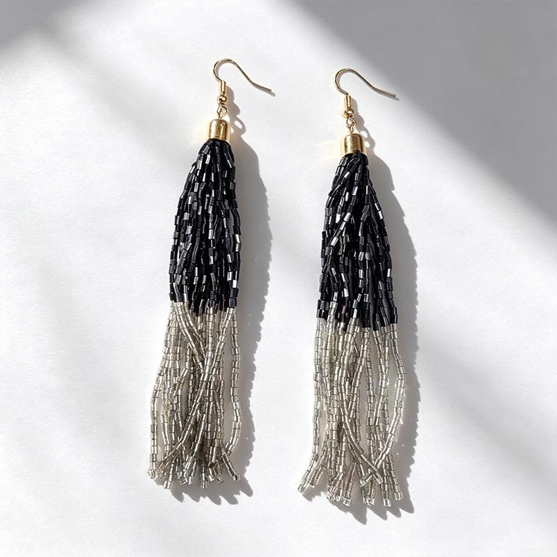Colorful Tassel Rice Bead Earrings with Long Hooks: Enhance Your Facial Lines
