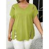 Women V Neck Short Sleeve Top Side Cut Out Design Casual Blouse Multiple Colors
