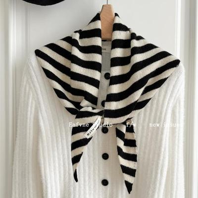 Triangular Scarf  Headscarf Knitted Striped Scarf  Women's Multi Functional Small Scarf