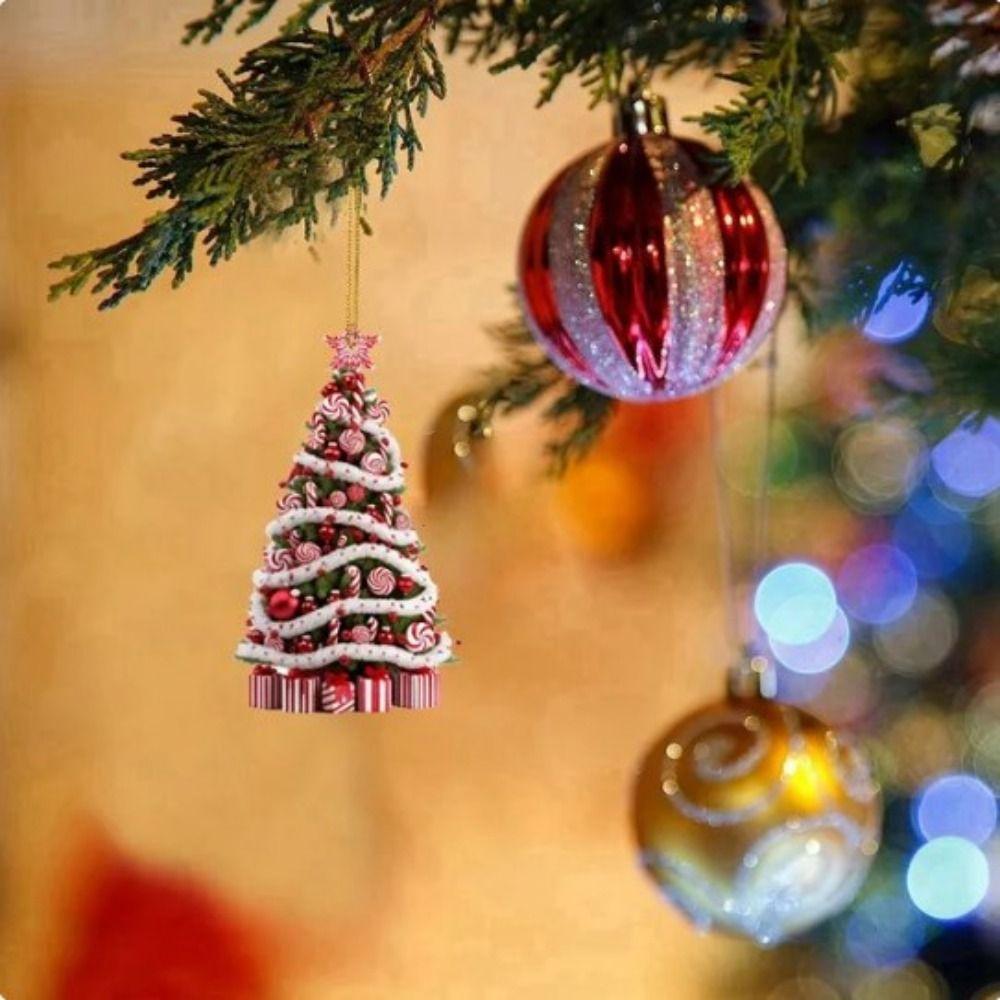 

Acrylic Christmas Tree Ornament 2D Acrylic Tree Pendant Cartoon Car Flat Pendants Festive