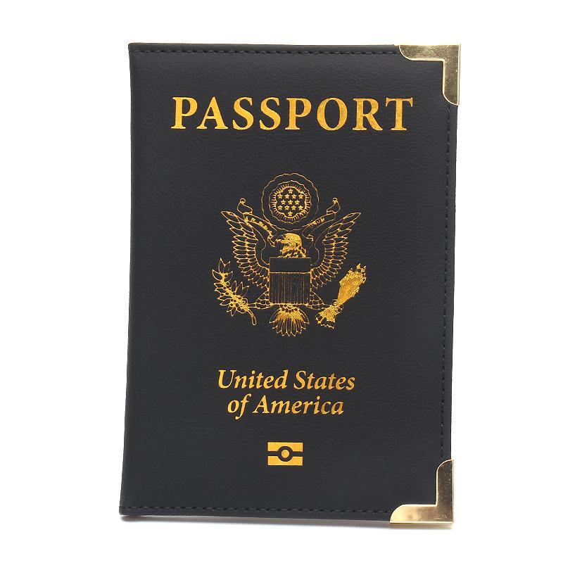 New US Passport Holder Leather Thin Passport Covers Golden Copper Corner Id Card Holder Plane Ticket Holder Travel Accessories