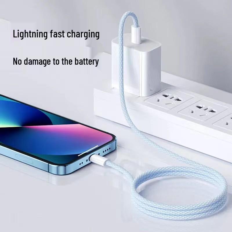 Dual-Head Type-C Male-to-Male Braided Laptop Charging Cable: 15W True PD Fast Charging Compatible.