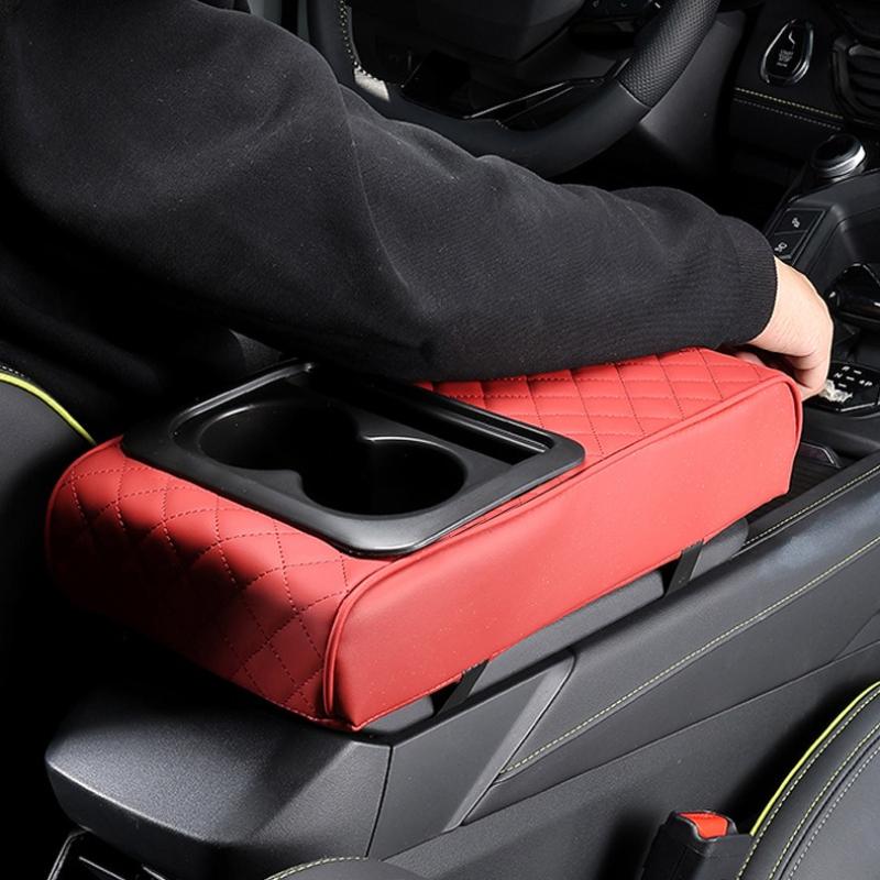 Universal Auto Center Console Armrest Cushion with 2 Cup Holder Armrest Pad Portable Car Armrest Pillow Cover Height Pad