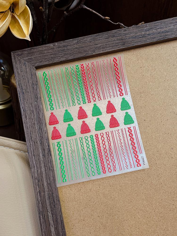 YITU Cable Knit Hat & Nail Art Stickers - Delicate Self-Adhesive Designs (YT4427)