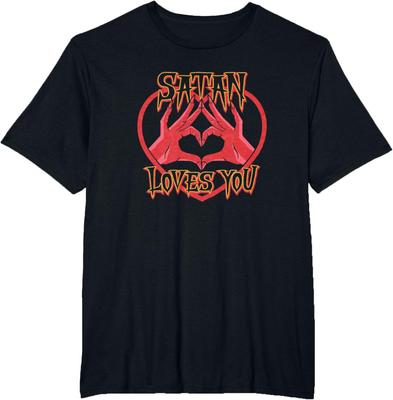 Szatan Cię Kocha Demoniczne Dłonie w Kształcie Serca Zabawny Nadruk Koszulka Letnia Moda Codzienna Wygodna Miękka Bawełna Unisex Koszulki