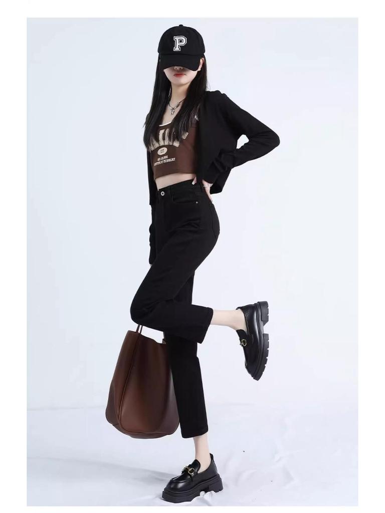 Women's High-Waist Slim Fit Black Cigarette Pants (2025 Spring Collection)