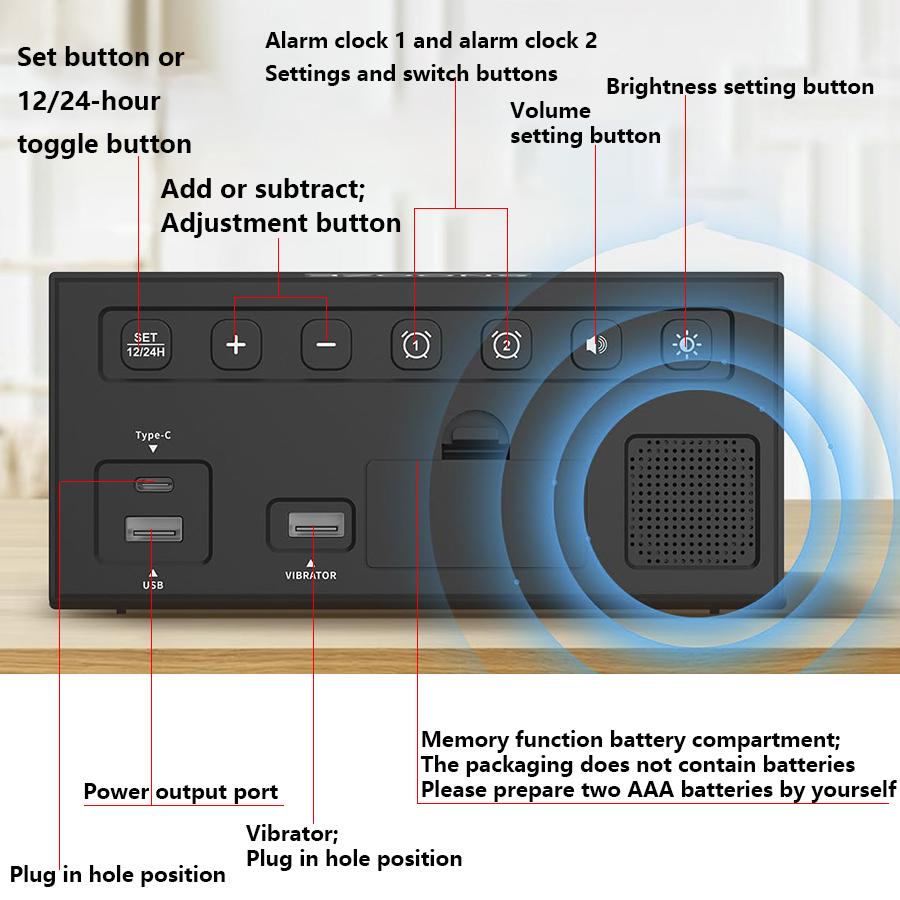 

1 шт. многофункциональные цифровые часы со светодиодным экраном, музыкальное вибрационное напоминание, двойной будильник, с режимом повтора, украшение для домашней комнаты белый