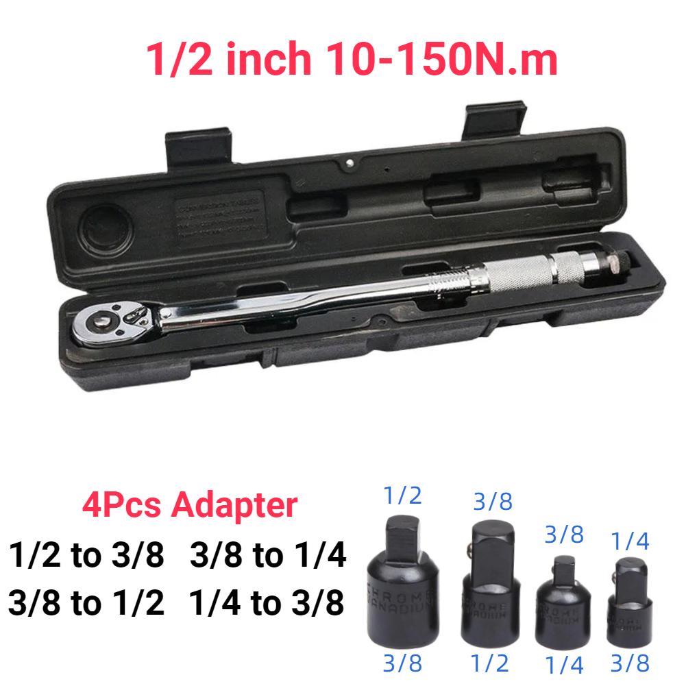 5-150N.m Torque Wrench 1/2 3/8 1/4 Inch Square Drive Precise Preset Reversible Ratchet Key Adjustable Torques Key Hand Tool