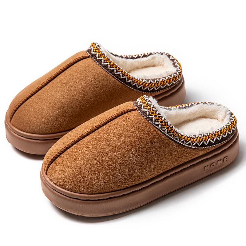 Suede Lace EVA Sole Indoor and Outdoor Home Wooden Floor Thermal Cotton Slippers Couple