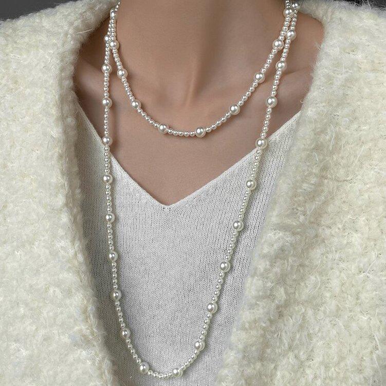 Korean Vintage Pearl Sweater Necklace - Autumn/Winter High-End Fashionable Accessory