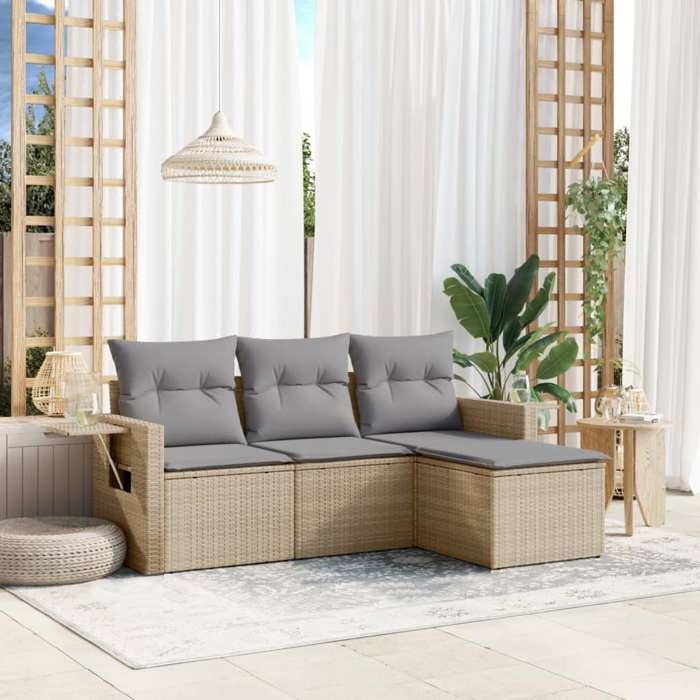 VidaXL Salon de Jardin avec Coussins 4 pcs, Canapés de Terrasse, Ensemble de Meubles de Patio, Mobilier d'Extérieur, Beige 3252406