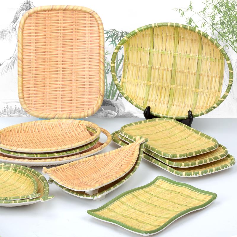 Kreativní obdélníkový porcelánový talíř ve stylu bambusu na sushi, BBQ, svačiny a dezerty