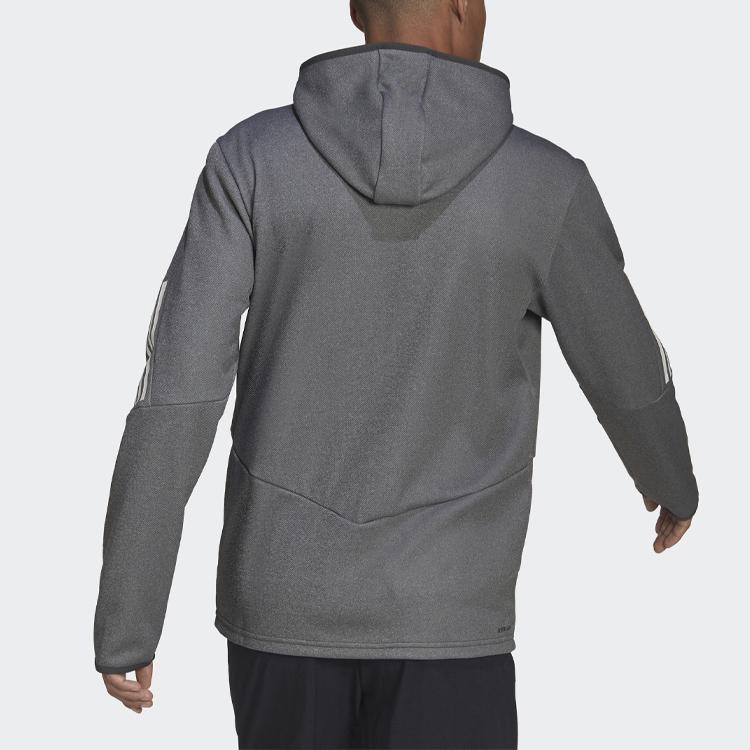 Adidas Stripe Zip-Up Hoodie Men Outerwear Grey HC3061