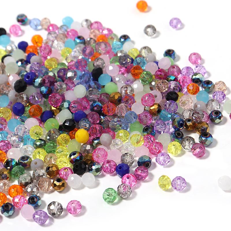 100-200pcs 4/6/8mm Mixed Color Crystal Beads Loose Spaced Flat Abacus Glass Beads For DIY Charms Bracelet Necklace Accessories
