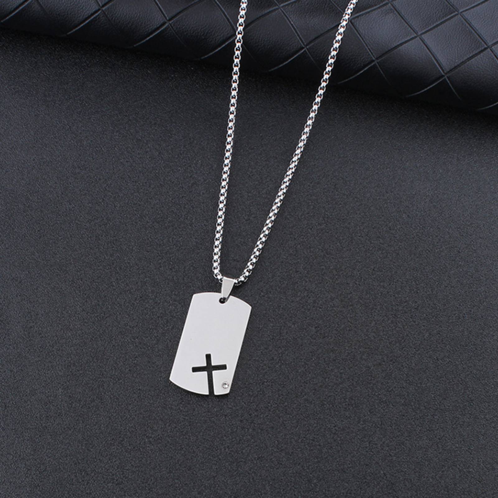 Cross DogTag Pendant Necklace for Men Women Stainless Steel Jewelry Gift