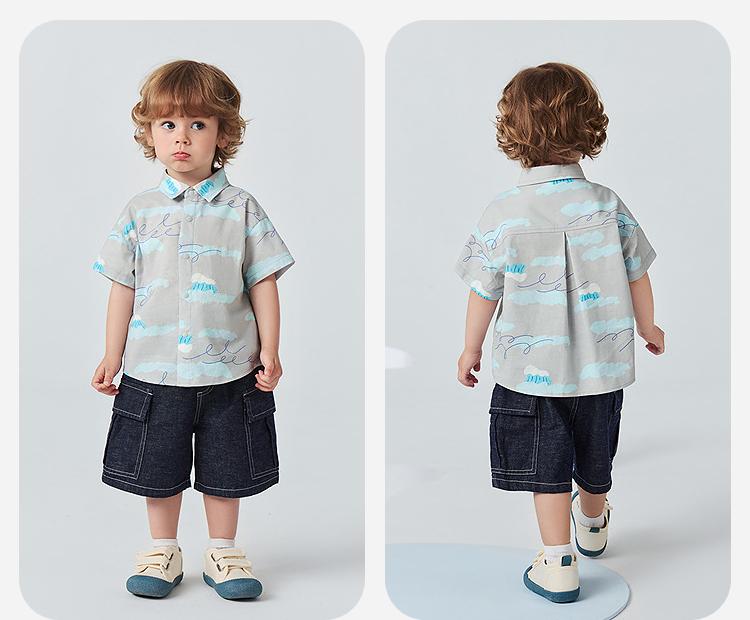 Mini Balabala Boys' Short Sleeve Shirt Plant Fiber Cotton Soft Breathable Collar Open Top 26 Summer New Product