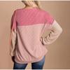 Women Fashion Color Block Long Sleeve O-neck Knitted Ribbed Casual Loose Pullovers