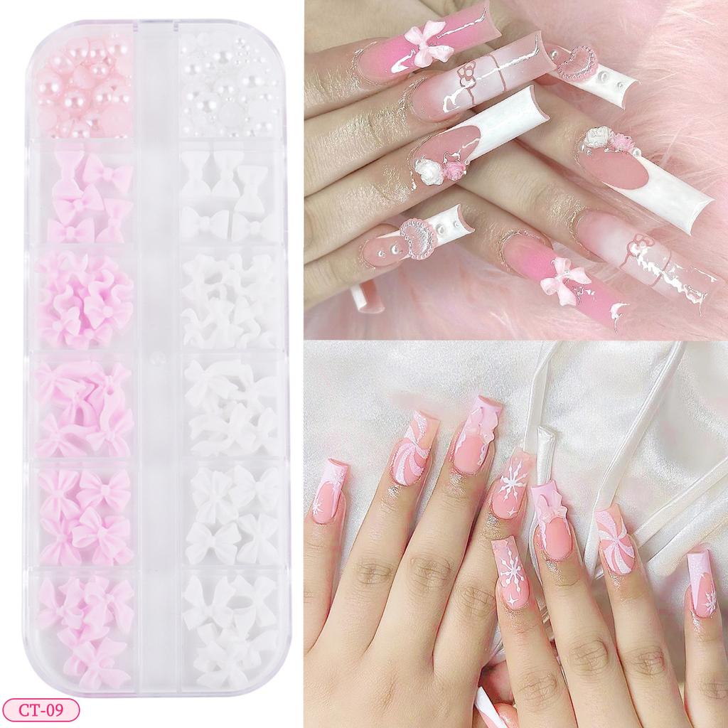 12-Grid Box Nail Art Resin Bow Streamer Ballet Alloy Butterfly Jewelry Diy Accessories