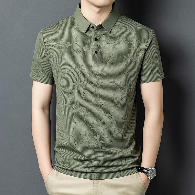Summer Lapel Collar Short Sleeve T-Shirt Men's Printed Trendy Casual Polo Shirt Top