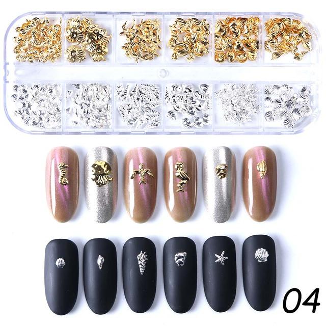 Gold Nail Art Alloy Studs Seaside 3D Decorations Sea Shell Star Feathers Charm Metal Frame Rivets Nail Sequin