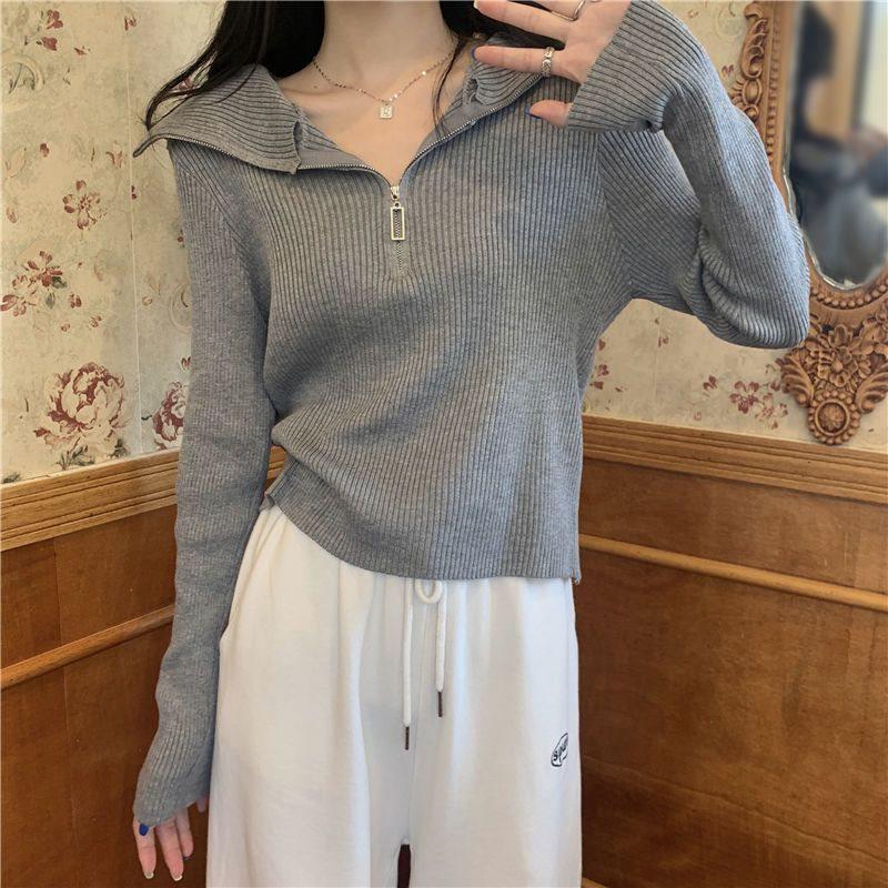 

Women s Plus Size Long Sleeve Polo Collar Knit Sweater - Spring/Summer S: 85-100 jin