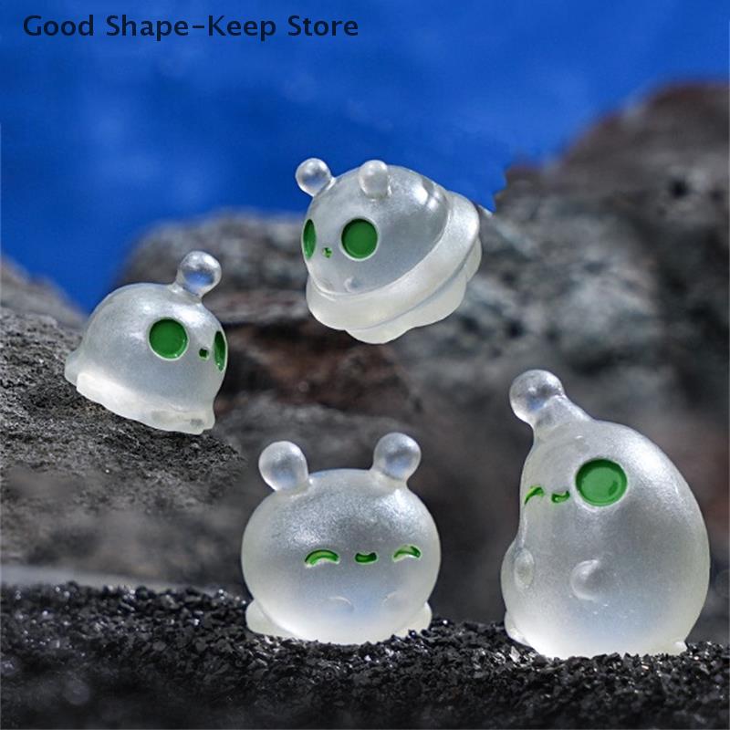 5 Pezzi/Sacchetto Bambola Mini Alieno Carina Luminosa Resina Ornamento per Auto Figure Micro Paesaggio Accessori Decorazione per la Casa Giocattolo Luminoso Regalo