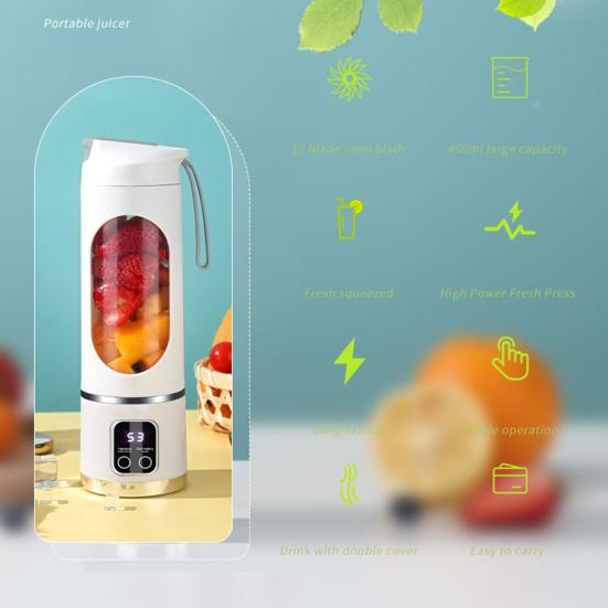 Přenosný osobní mixér s 450ml nádobou, dvourychlostní elektrický odšťavňovač pro smoothie, mléčné koktejly, dobíjecí mixér na drcení ledu pro domácnost, kancelář, cestování