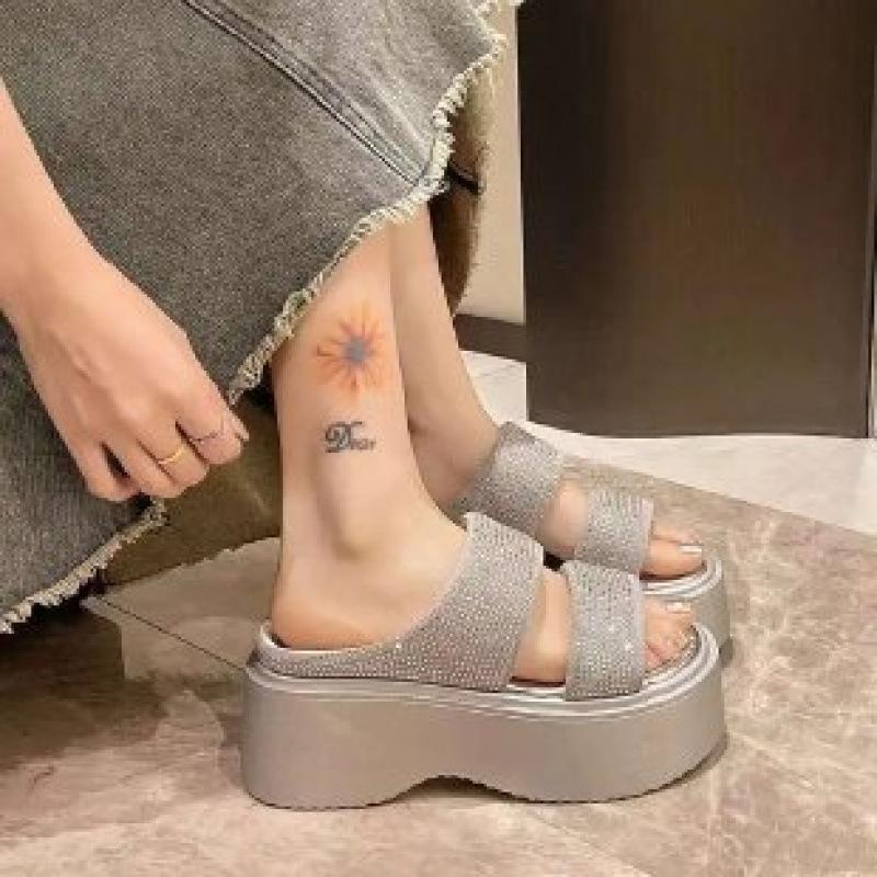 

Rubber muffin bottom high heel (6-8cm) slippers PU 40 серебряный