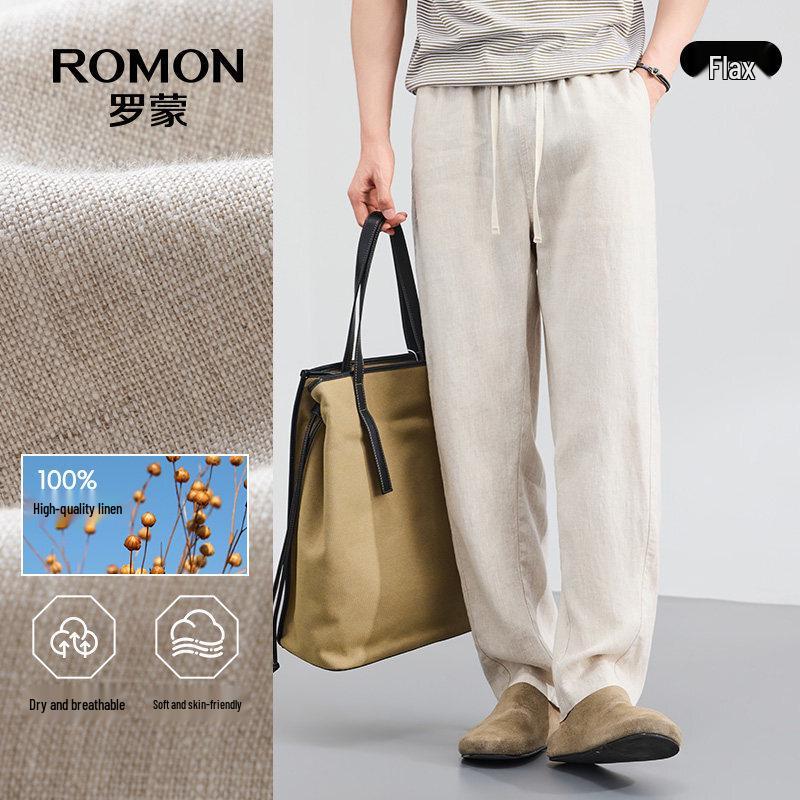 

ROMON Men s Loose Straight-Leg Linen Casual Pants (6K036533B) M