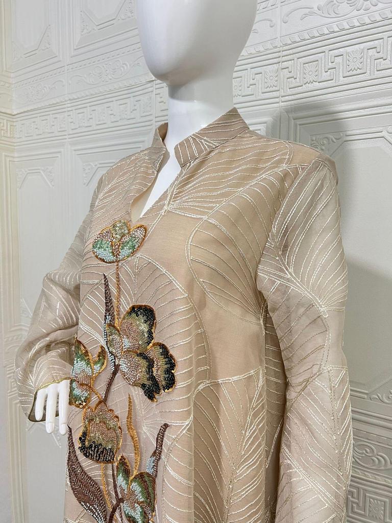 NC132 Embroidered Mesh Abaya Dress - Dubai Style