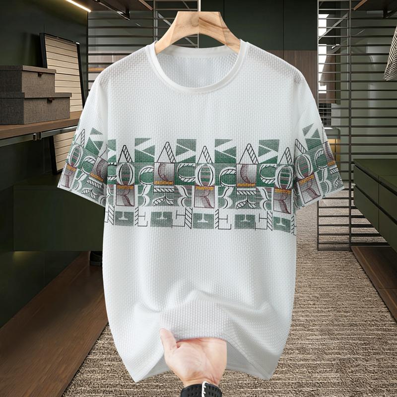 Men's Plus Size Waffle Knit Geometric Print T-Shirt – Casual Crew Neck Short Sleeve Tee (5XL-13XL)