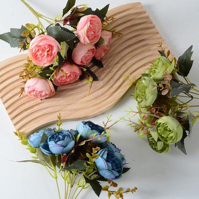 6 Köpfe Künstliche Rosenblüten Faux Seidenrosen-Sträuße mit Blatt für Hochzeit Zuhause Büro Innen Außen Dekoration