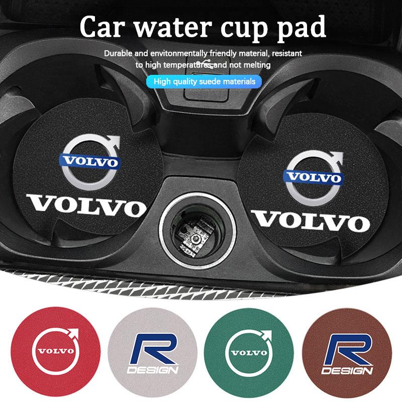 2Pcs Suede Car Coaster Mat Anti-slip Water Cup Pad For Volvo Rdesign XC90 V90 V60 XC60 XC40 V40 EC40 EX40 S60 S90 S80 V70 EX90