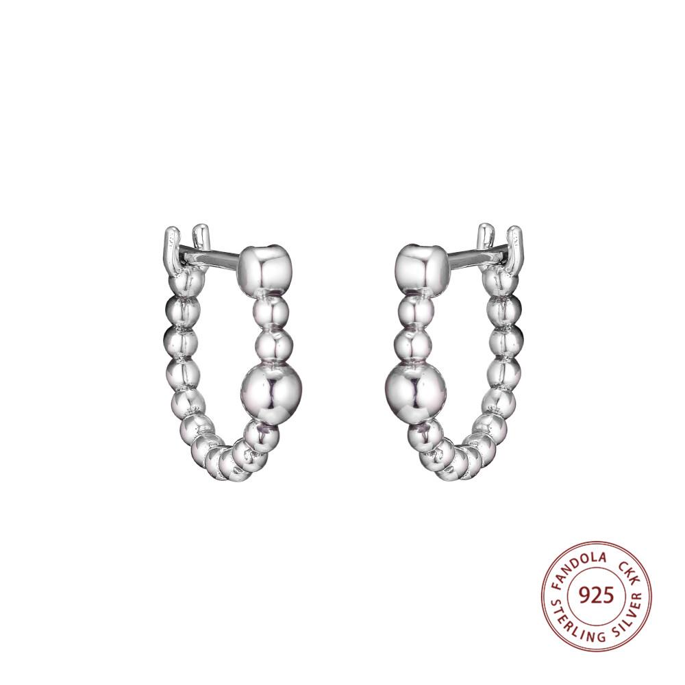 Genuine 925 Sterling Silver String of Beads Hoop Earrings for Women Earings Fashion Jewelry Wedding Party Gift