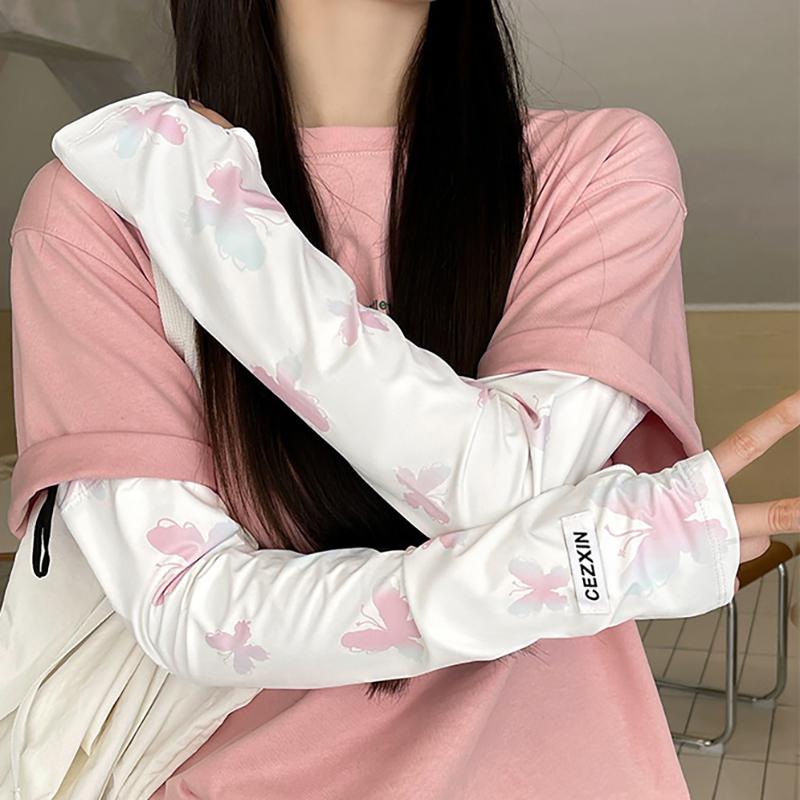 1 Par Mangas de Hielo Frescas con Estampado de Mariposas para Protección Solar para Niñas Mujeres Ciclismo al Aire Libre Conducción Mangas Anti-UV