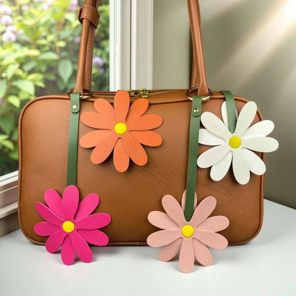 Bag Charm Handmade Leather Dasiy Bag Charm, Oversized Daisy , Double-Layer PU Leather Leaf, Chic Accessory for Bags, Gift for Her
