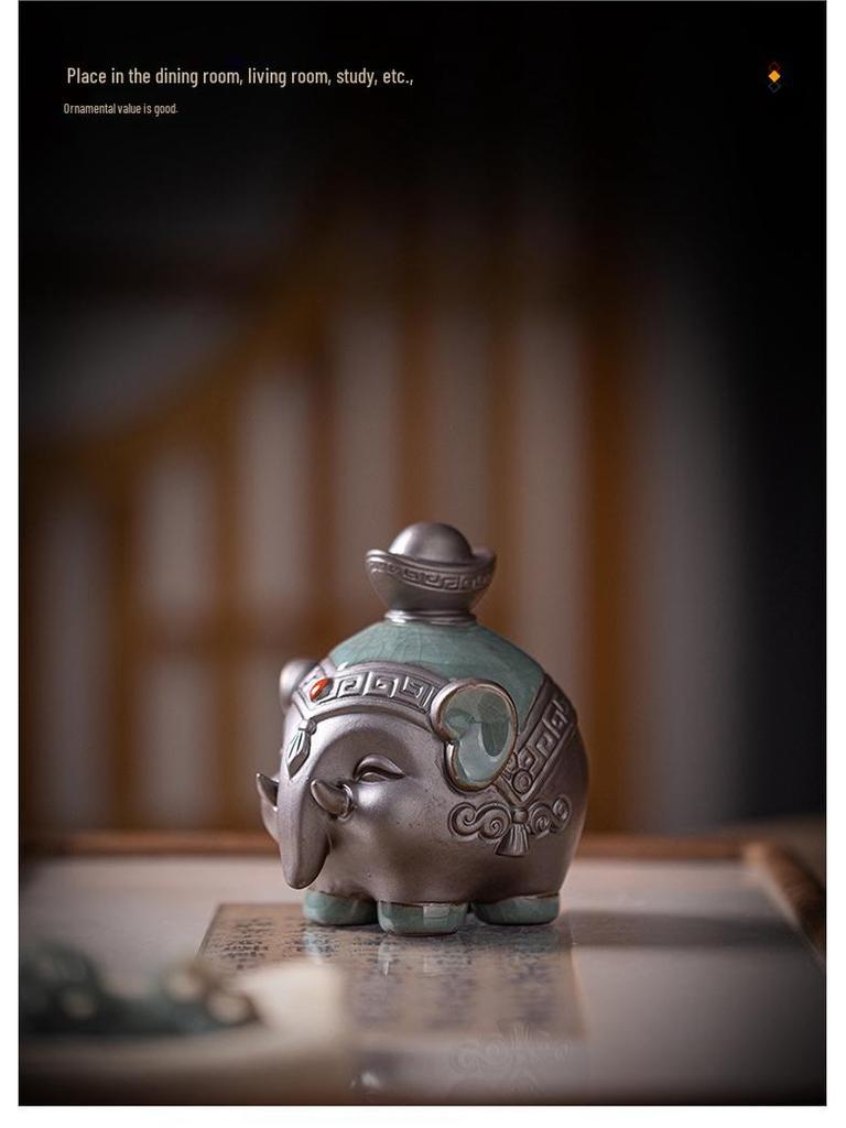 Ceramic Elephant Figurines - Wealth-Bringing Home Decor for Living Room, Wine Cabinet, or Foyer.