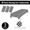 Oigco 3 Pack Black and White Checkered Tablecloths Race Car Theme Tablecloths for Motor Racing Birthday Party Decorations, 54" x 108