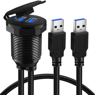 Double Port Extension Cable LED Indicator Dashboard USB 3.0 Car Flush Mount Cable Panel For Truck Boat Motorcycle