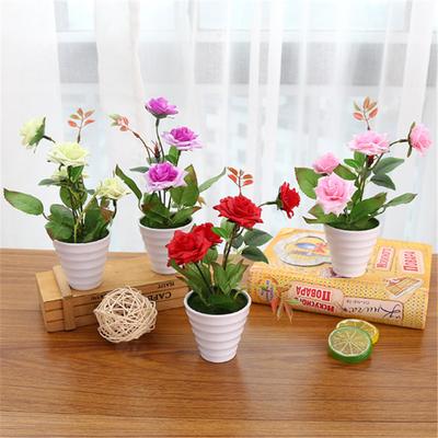 1 Set künstliche Seidenrosen-Blumenbonsai mit weißem Topf für Zuhause, Garten, Balkon, Hochzeiten, Weihnachtsfeiern, Dekoration