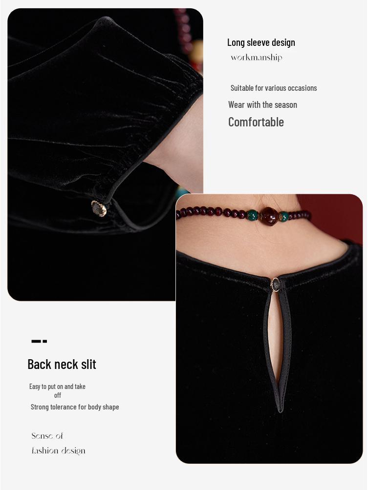 Ink Wash Seide Samt Jacquard Langarm Freizeit Oberteil - Herbst/Winter Luxus 6A Maulbeerseide