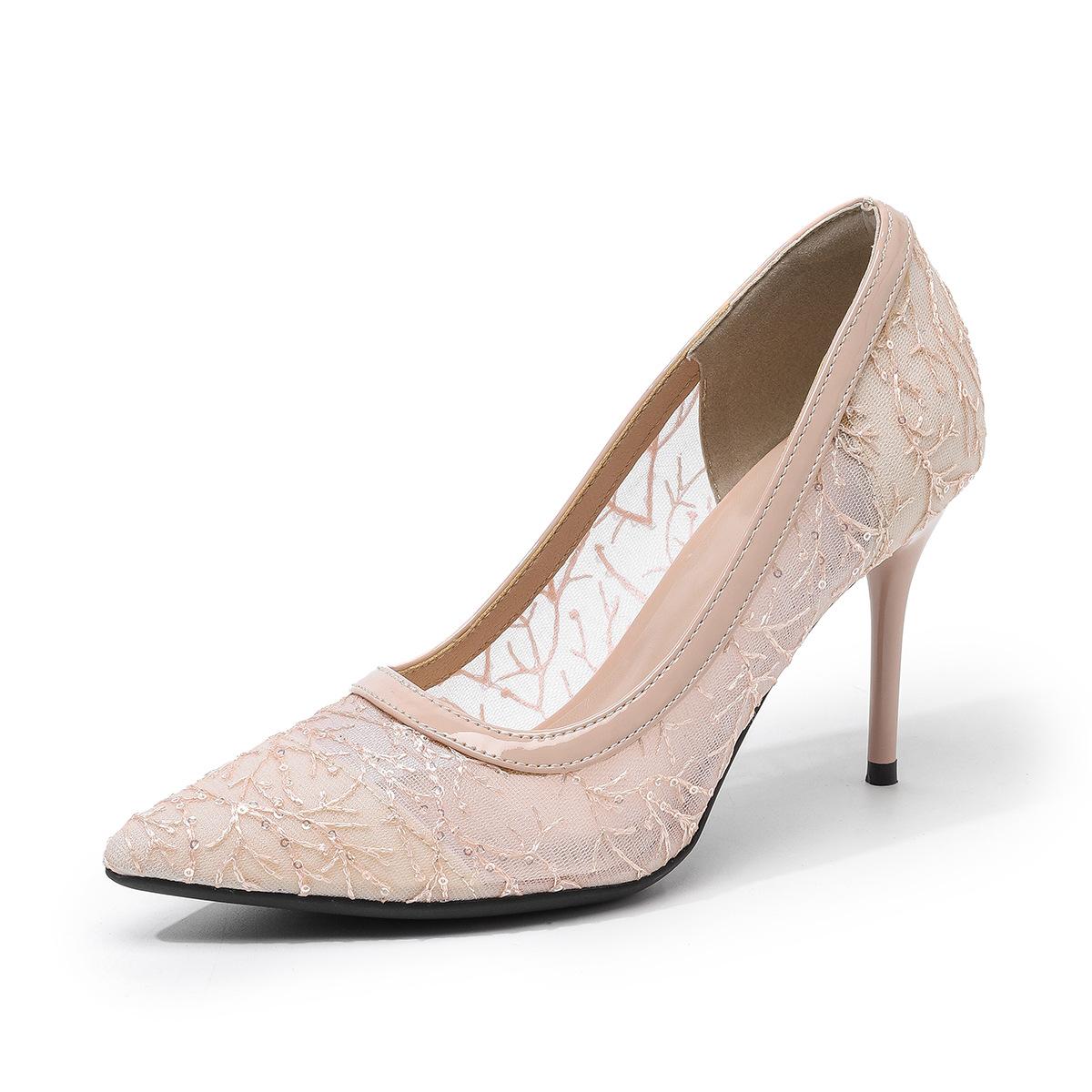 

Women s Mesh Kitten Heels Sexy Closed Pointed Toe Stiletto Pumps Sexy Party Dress Shoes for Wedding Guest Party Summer High Heeled Pump for Women 43 абрикосовий