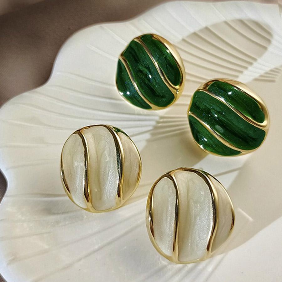 Dropping Oil Earrings For Women Personalized Green White Aesthetic Stud Earring Luxury Designer Jewelry Gift