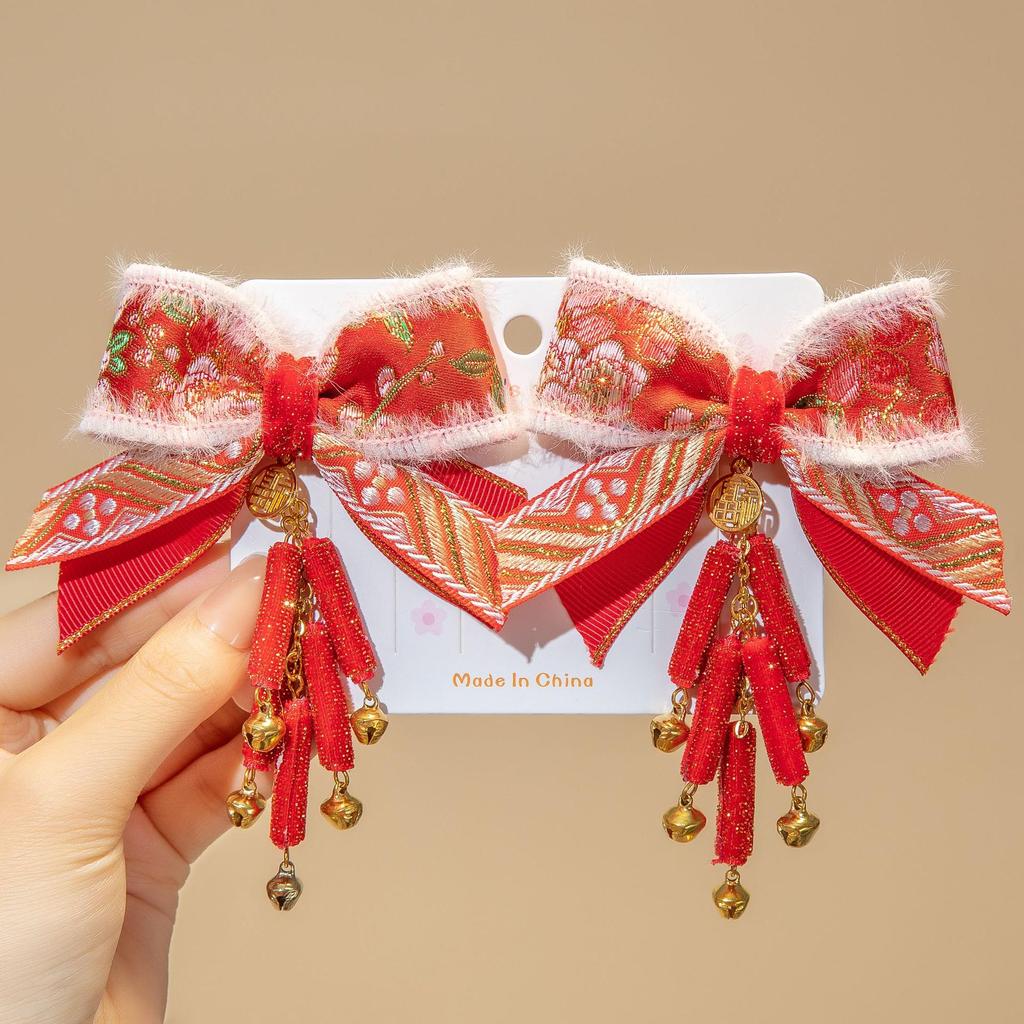 Red New Year Hanfu Hair Clips for Girls - Chinese Style Floral Headwear