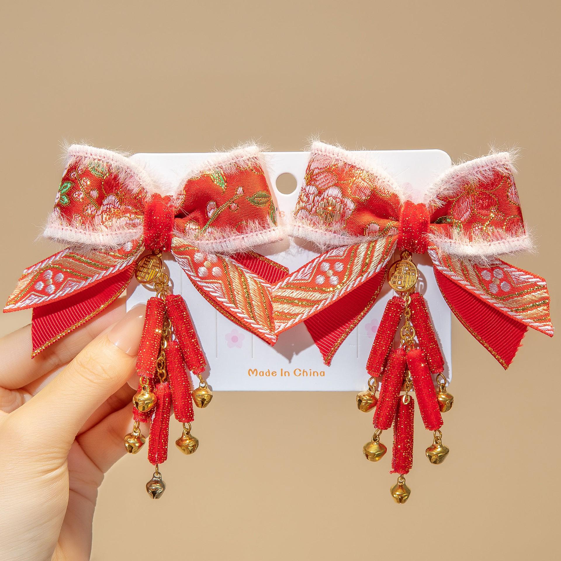 

Красные новогодние ханьфу заколки для волос для девочек - цветочные головные уборы в китайском стиле