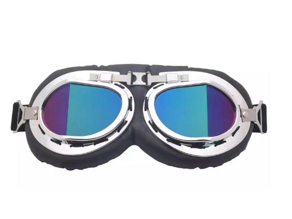 Retro Silver Frame Harley Motorcycle Goggles - Foldable Windproof Antique Bronze Design for Karting