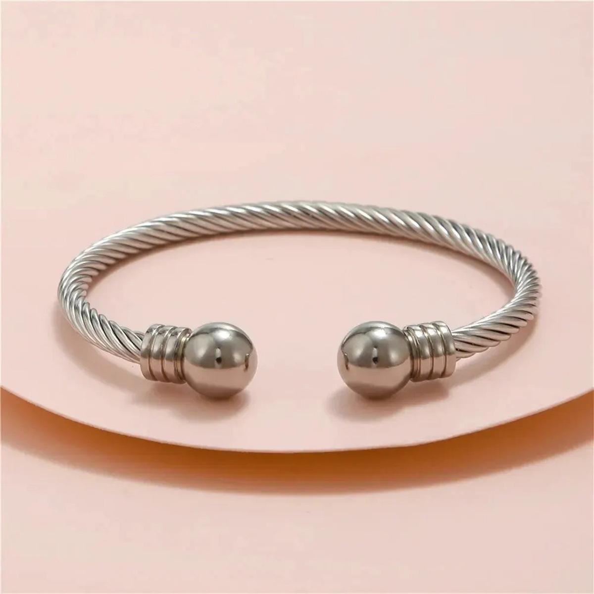 

Модный браслет из нержавеющей стали с проволочной веревкой, открытый браслет из титановой стали с шарообразной головкой серебряный