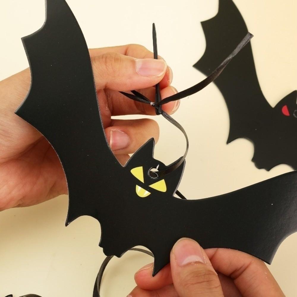18Pcs Black Halloween Bat Flag with Eyes Hanging Ornaments Simulation Bat Pendant Horror Props with Ribbon Bat Decorations